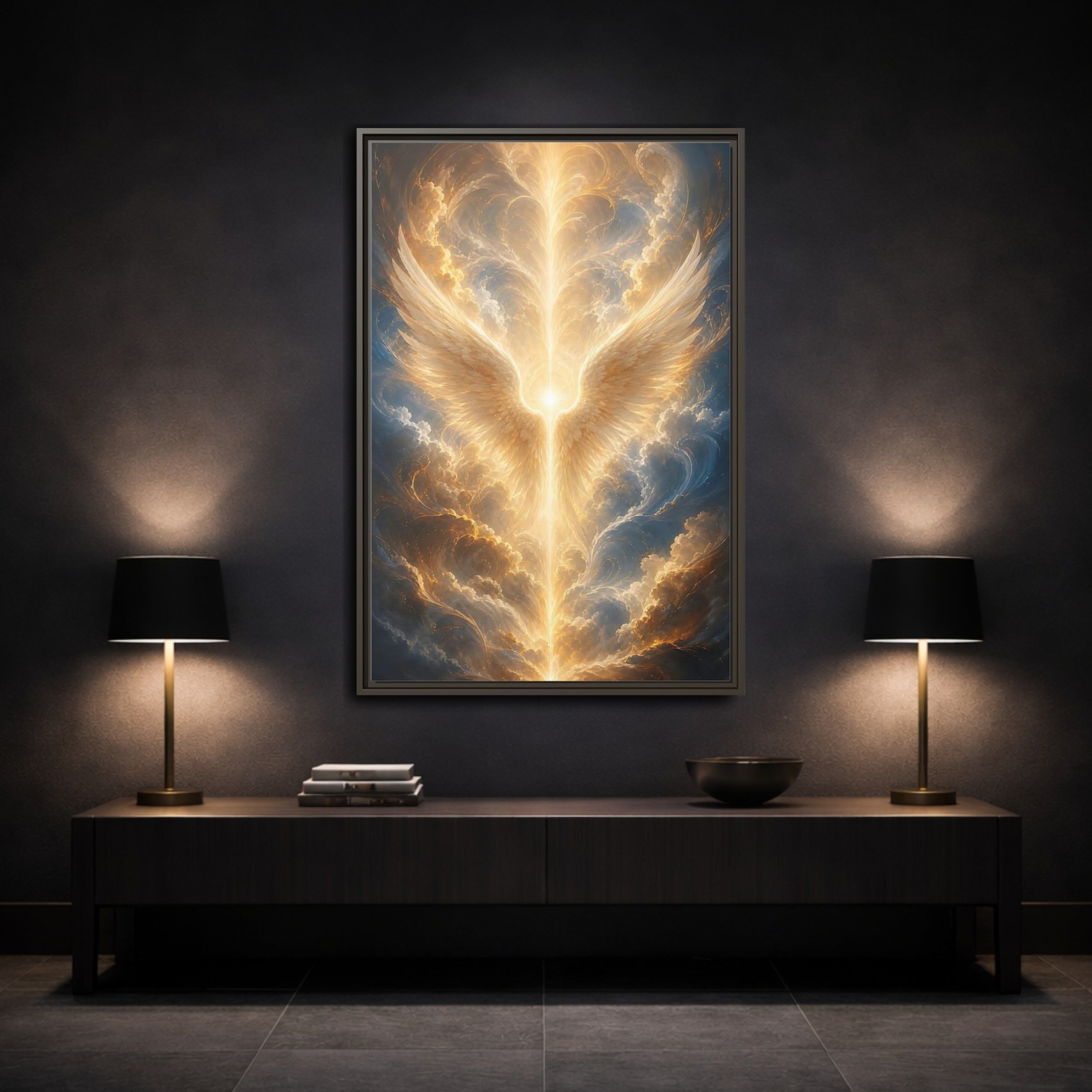 Mockup 3. Religious Divine Light Golden Ethereal Light shown as stretched canvas wall art