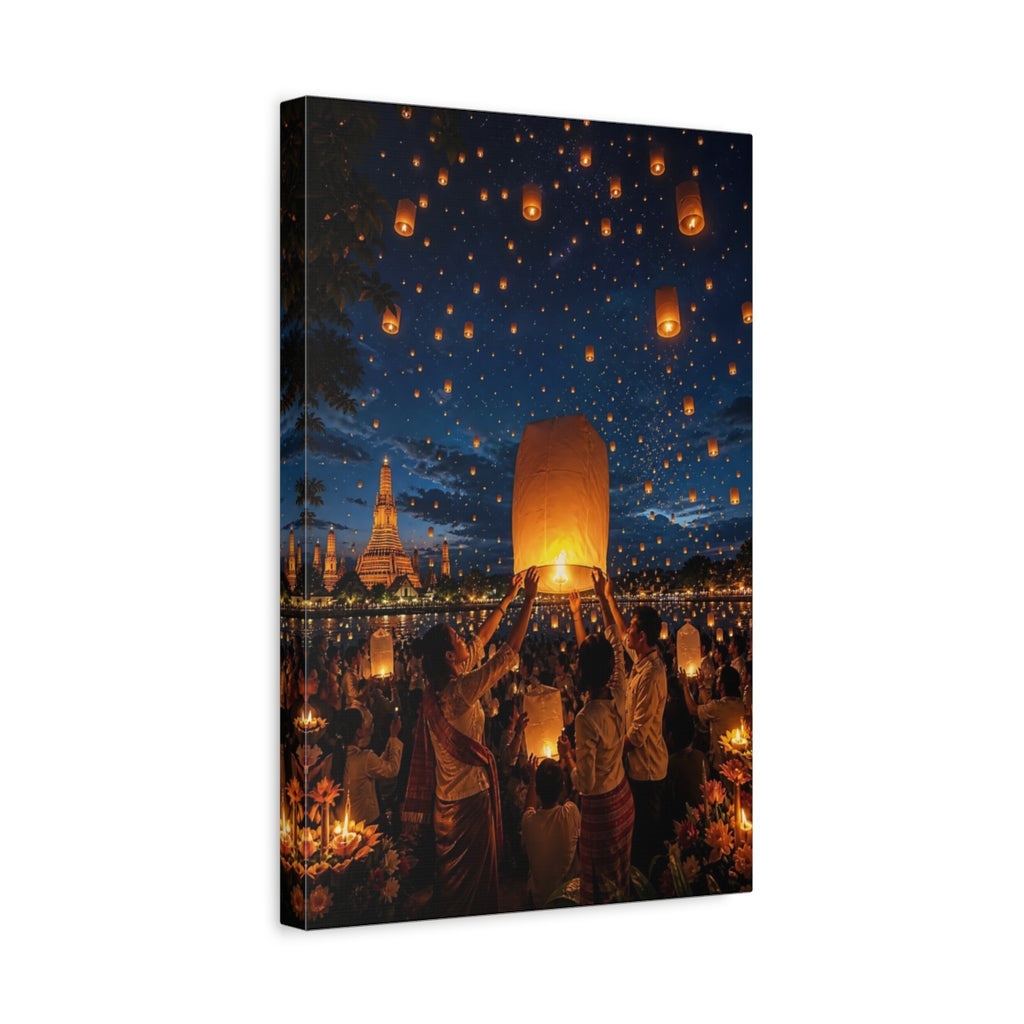 Side Mockup 4. Religious Sky Lanterns Glowing Lanterns shown as stretched canvas wall art