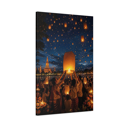 Main Mockup. Religious Sky Lanterns Glowing Lanterns shown as stretched canvas wall art