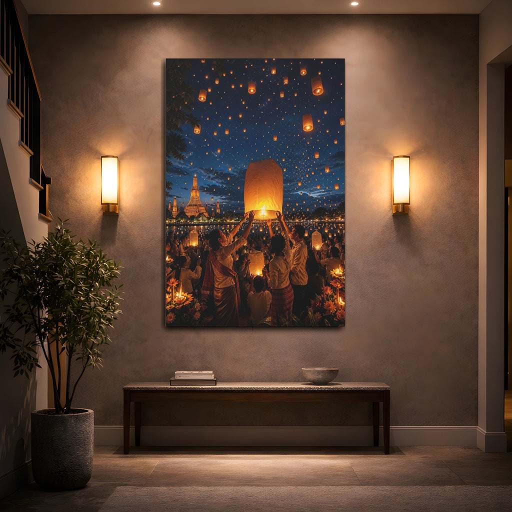 Mockup 2. Religious Sky Lanterns Glowing Lanterns shown as stretched canvas wall art