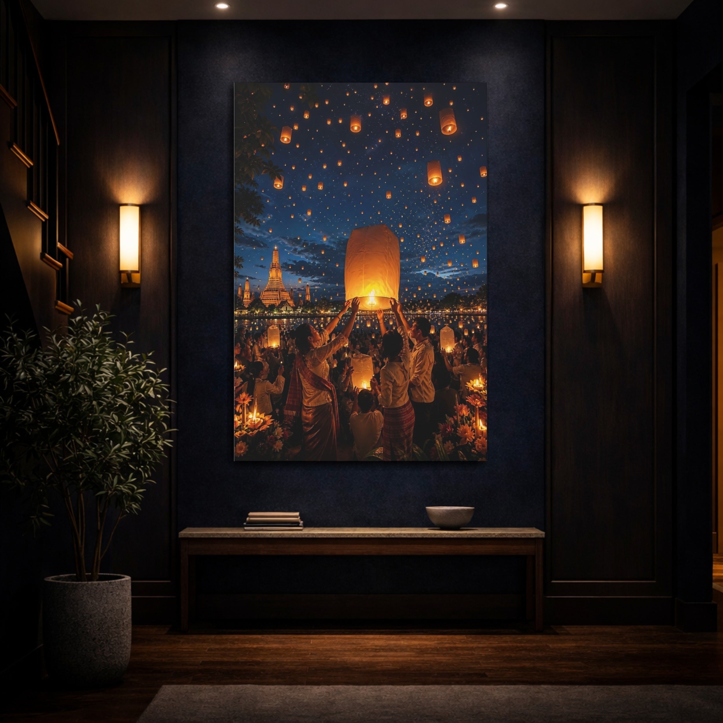 Mockup 4. Religious Sky Lanterns Glowing Lanterns shown as stretched canvas wall art