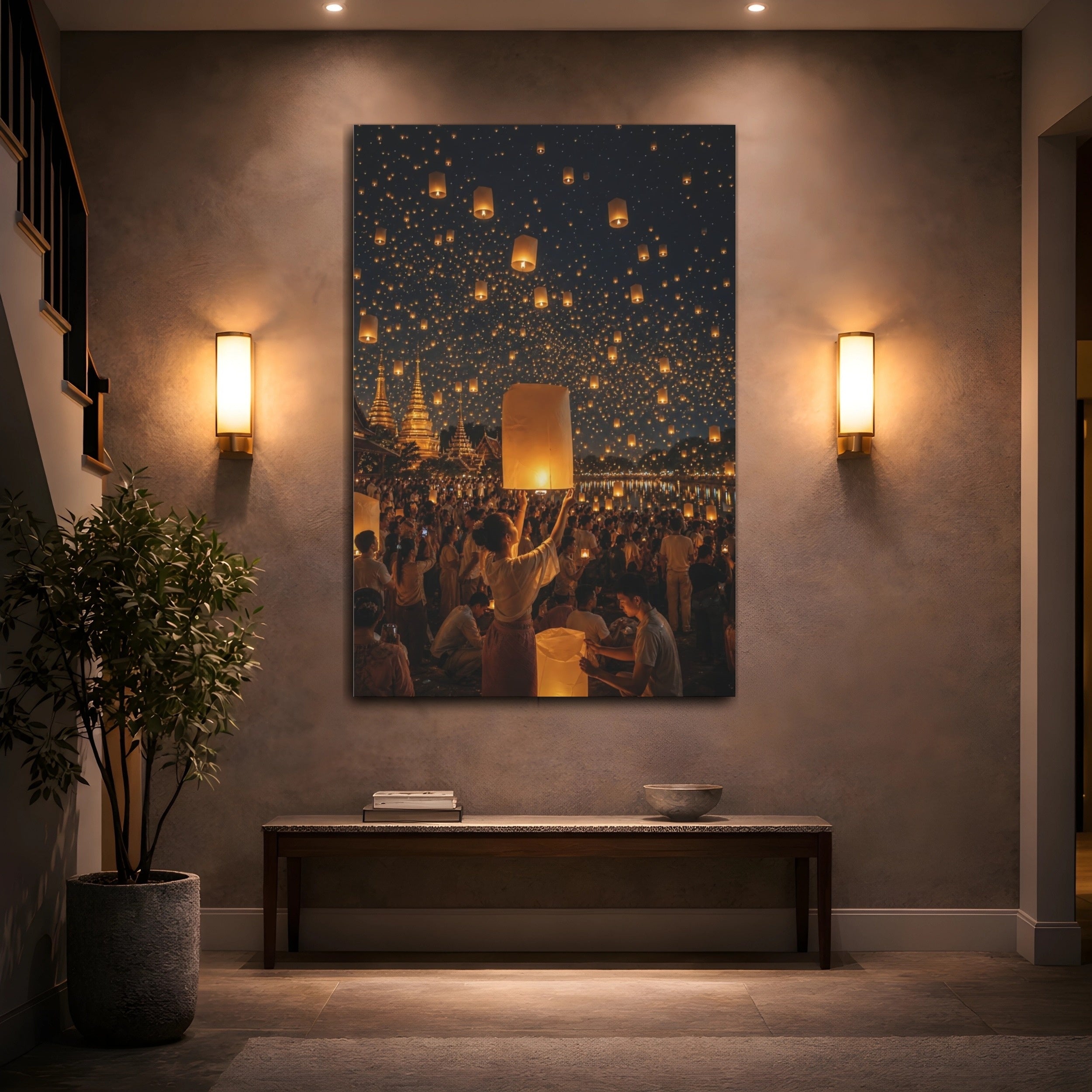 Mockup 2. Religious Sky Lanterns Golden Sky Lanterns shown as stretched canvas wall art
