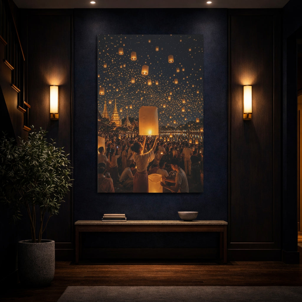 Mockup 4. Religious Sky Lanterns Golden Sky Lanterns shown as stretched canvas wall art