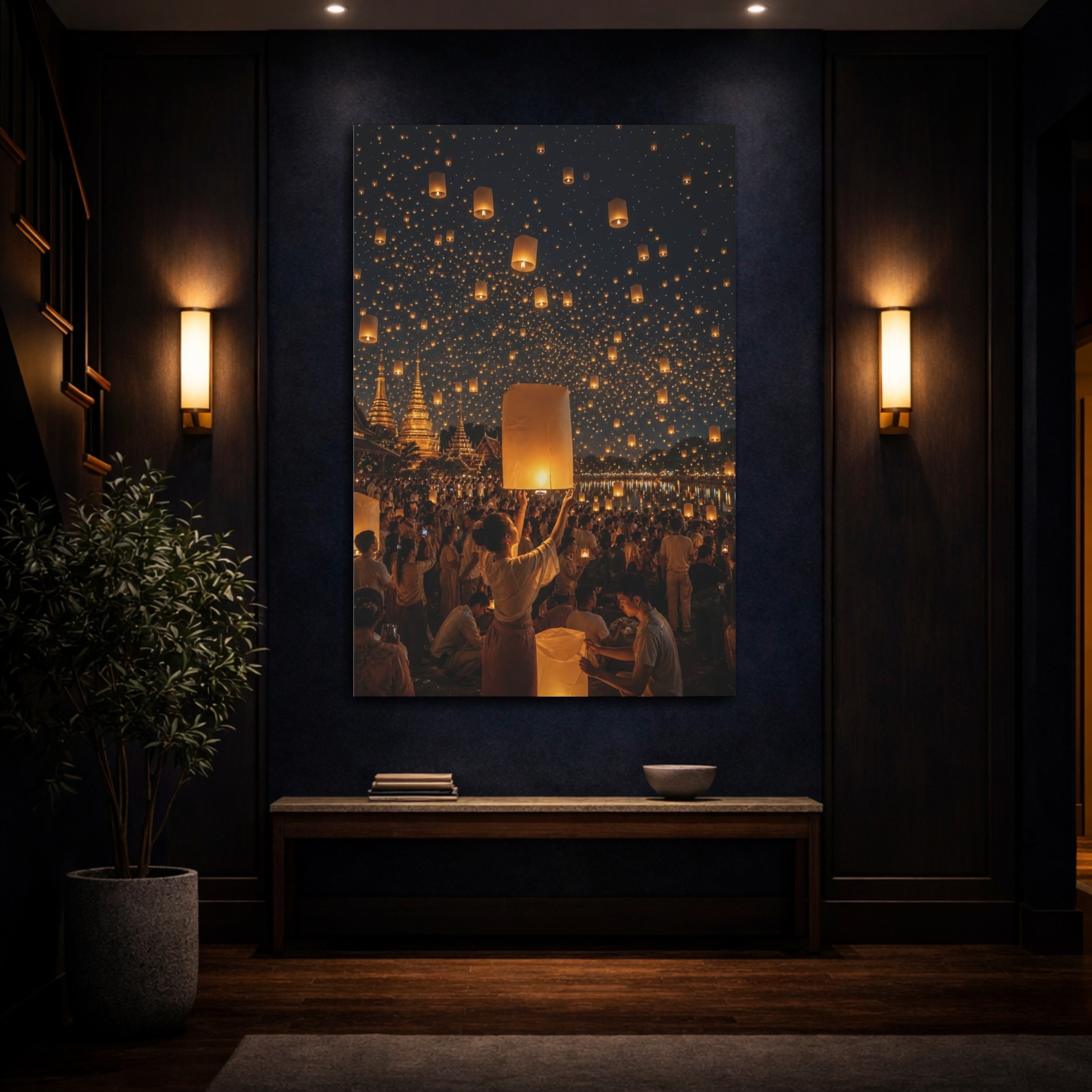 Mockup 4. Religious Sky Lanterns Golden Sky Lanterns shown as stretched canvas wall art