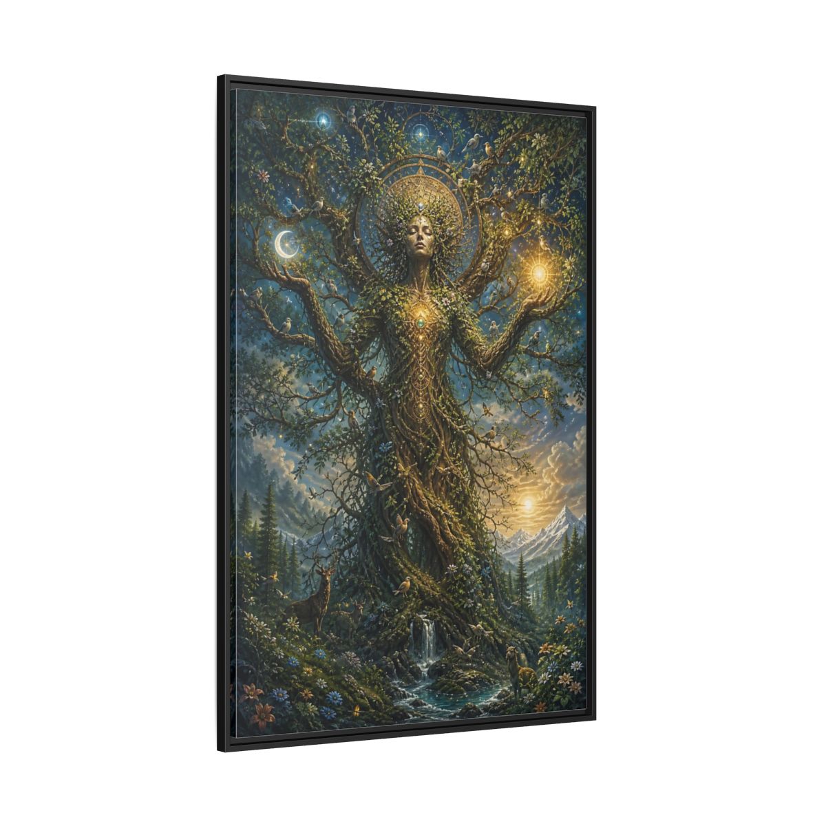 Side Mockup 12. Religious Tree Of Life Mystical Tree Art shown as stretched canvas wall art