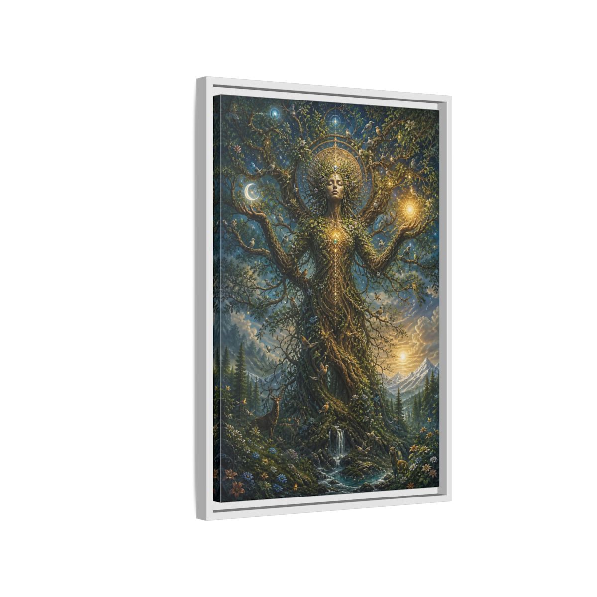 Side Mockup 1. Religious Tree Of Life Mystical Tree Art shown as stretched canvas wall art