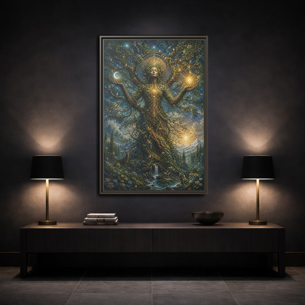 Mockup 3. Religious Tree Of Life Mystical Tree Art shown as stretched canvas wall art