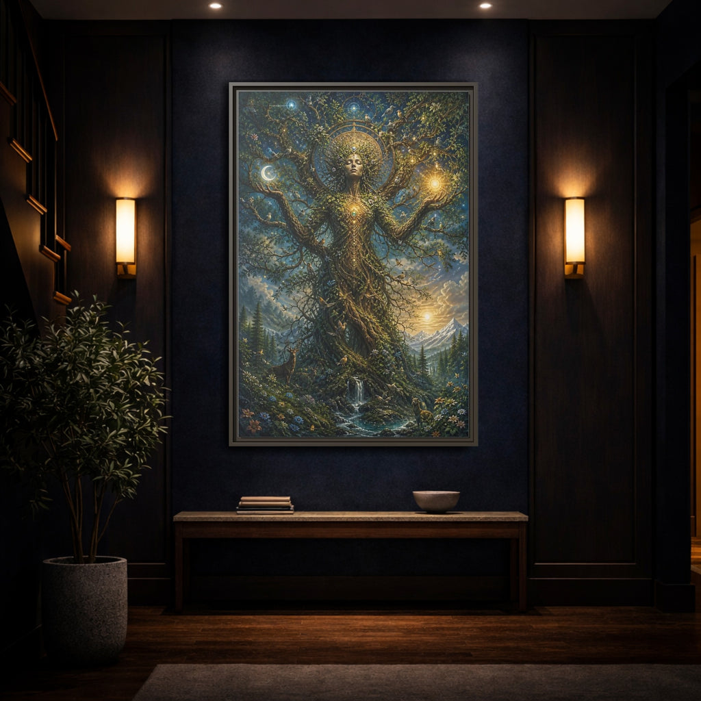 Mockup 4. Religious Tree Of Life Mystical Tree Art shown as stretched canvas wall art