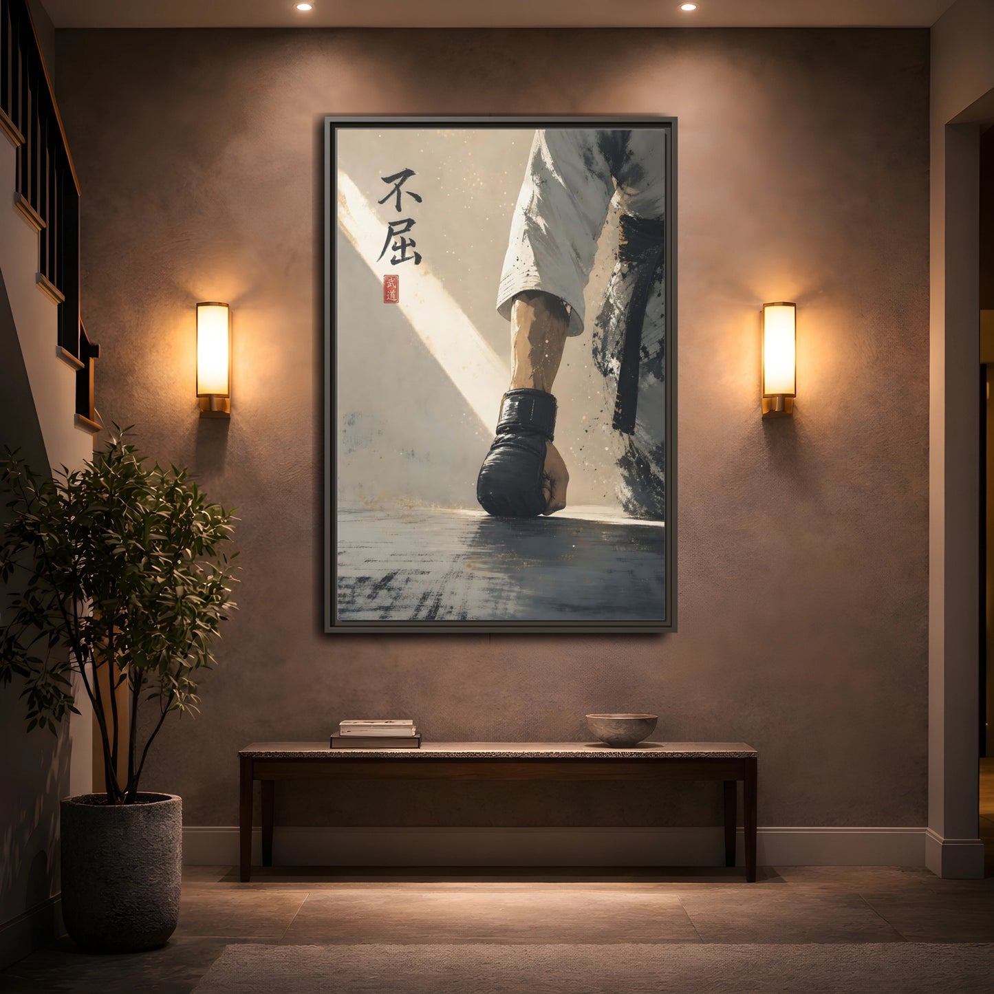 Mockup 2. Resolute Karate Fist shown as framed canvas print