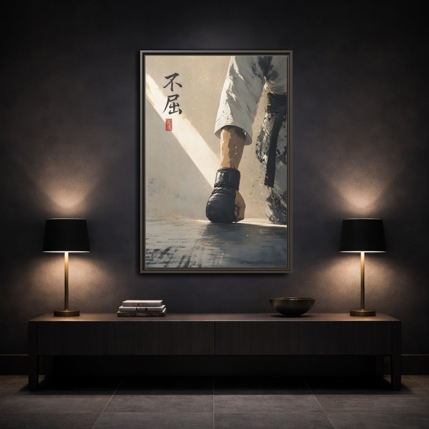 Mockup 3. Resolute Karate Fist shown as framed canvas print