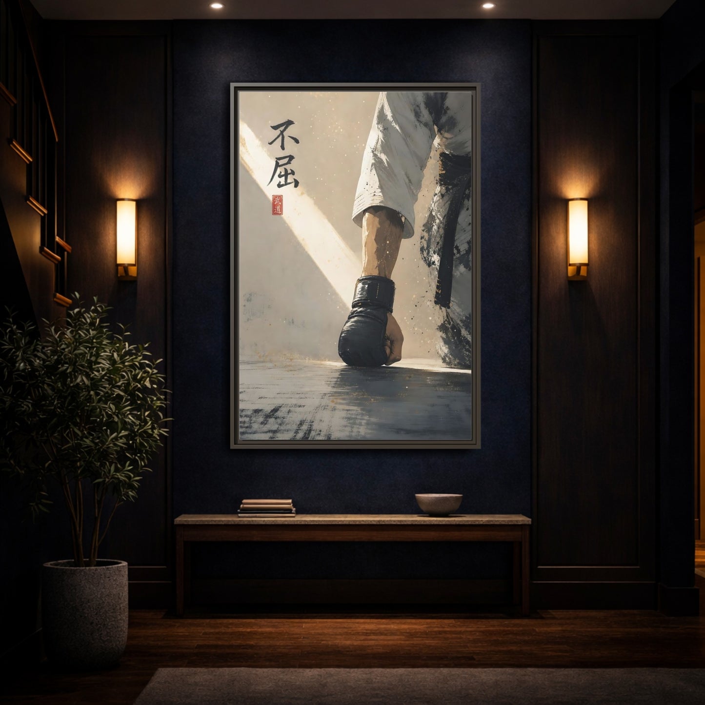 Mockup 4. Resolute Karate Fist shown as framed canvas print
