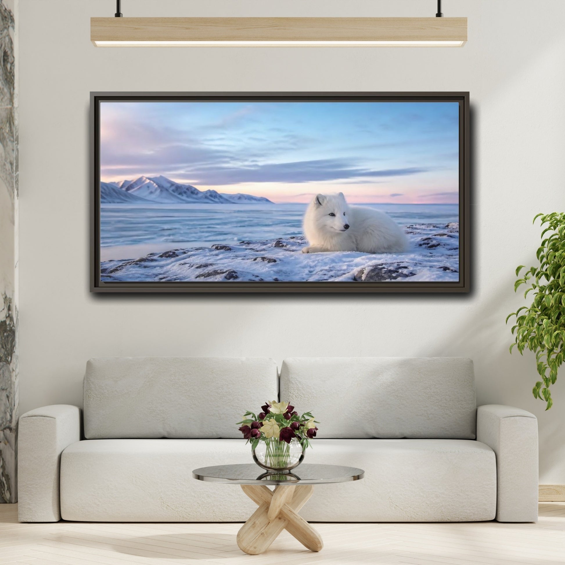 Mockup 2. Resting Arctic Fox At Dusk shown as framed canvas print