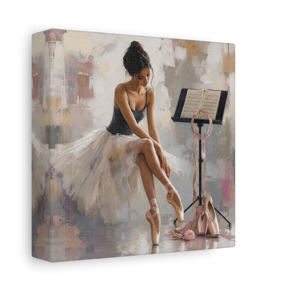 Side Mockup 2. Resting Ballerina shown as canvas print