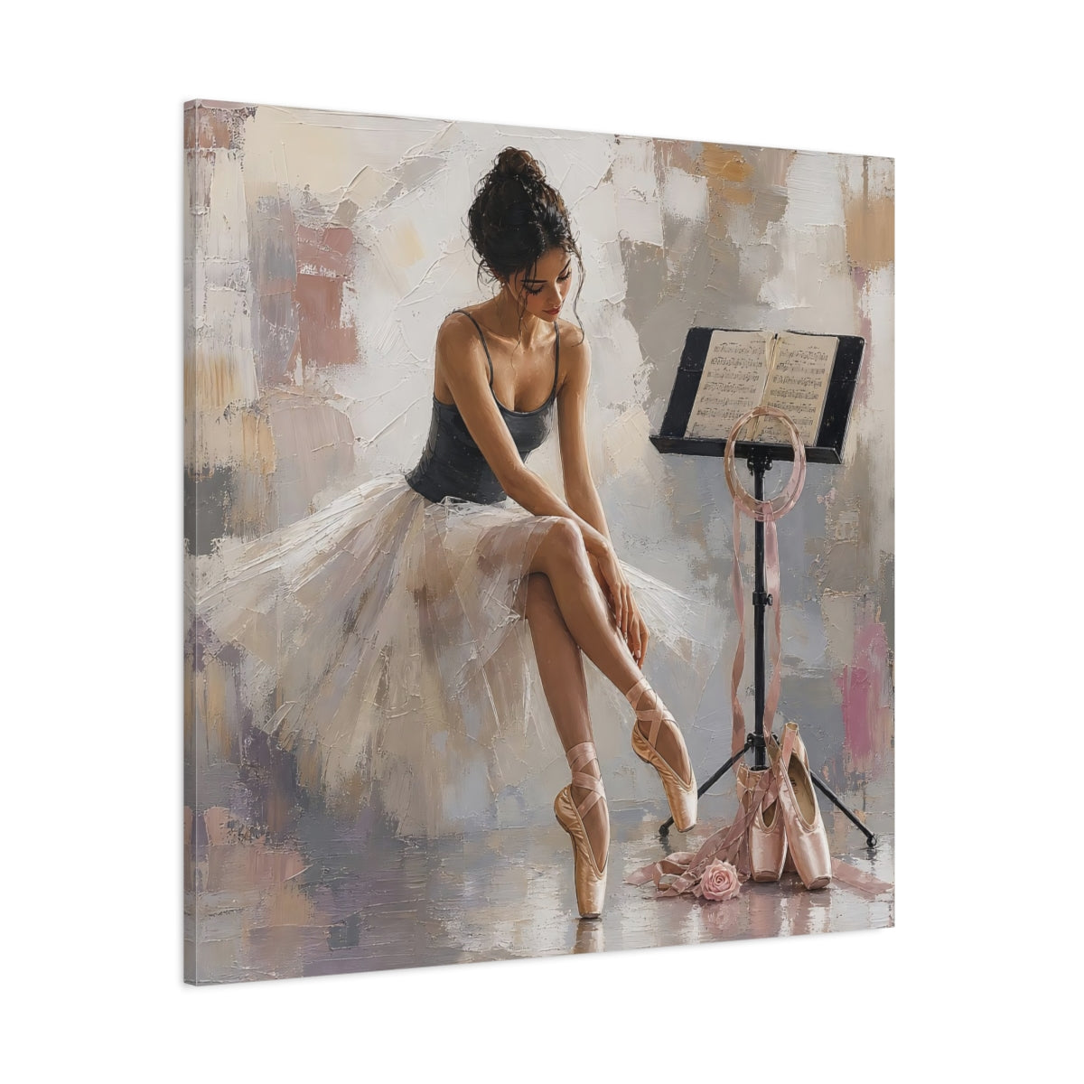 Side Mockup 1. Resting Ballerina shown as canvas print