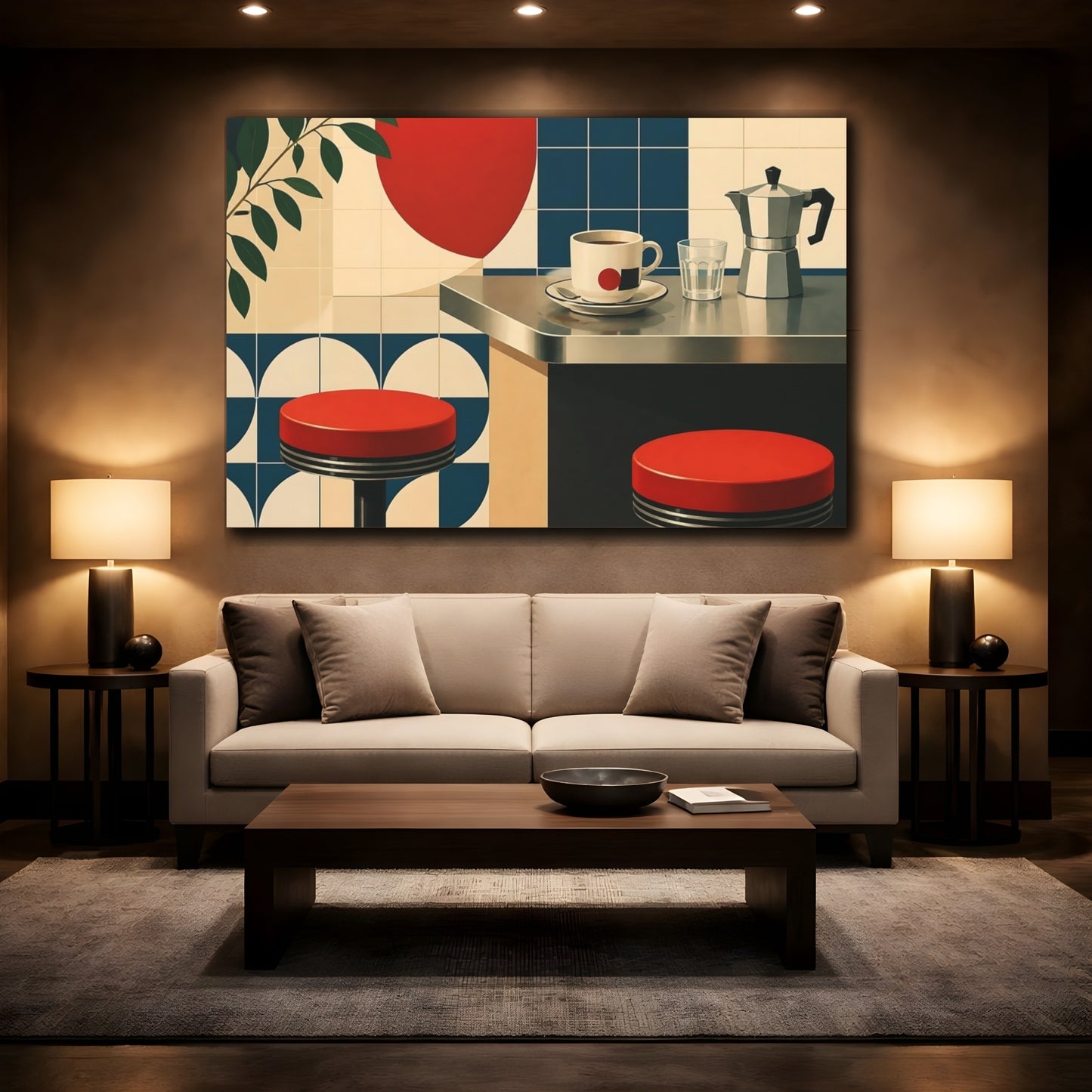Mockup 2. Retro Cafe Counter shown as canvas print