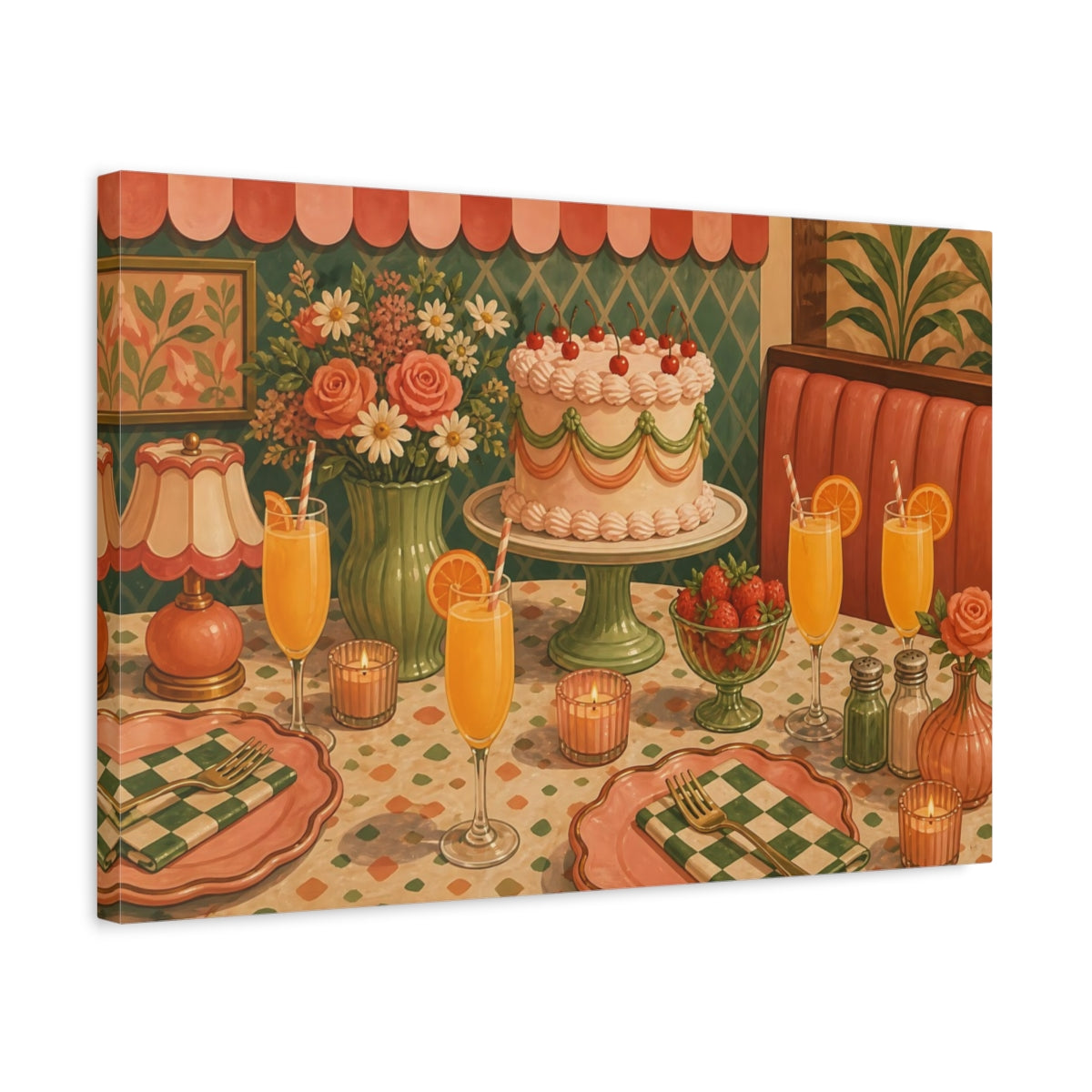 Side Mockup 3. Retro Cake Brunch shown as canvas print