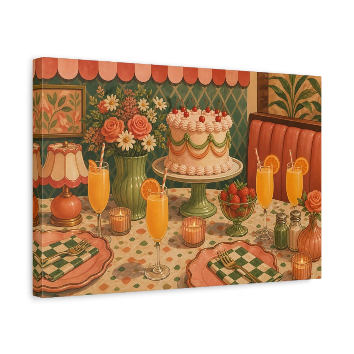 Side Mockup 4. Retro Cake Brunch shown as canvas print