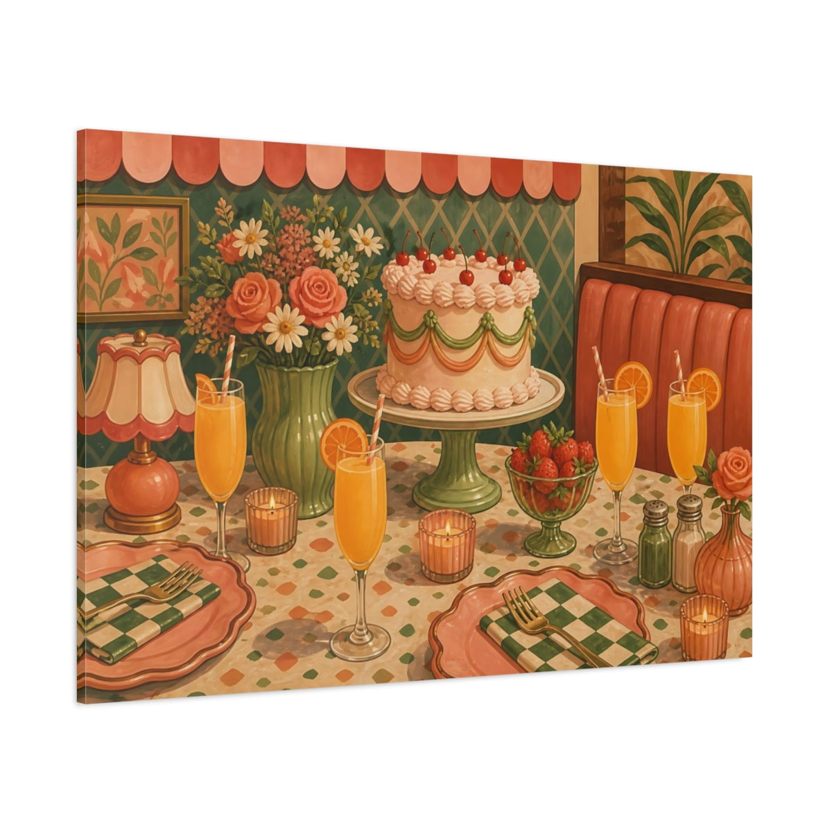 Side Mockup 1. Retro Cake Brunch shown as canvas print