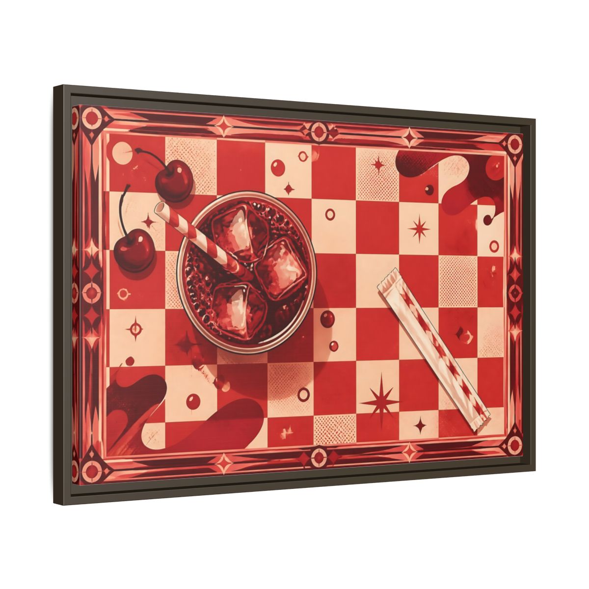 Side Mockup 11. Retro Cherry Soda shown as framed canvas print