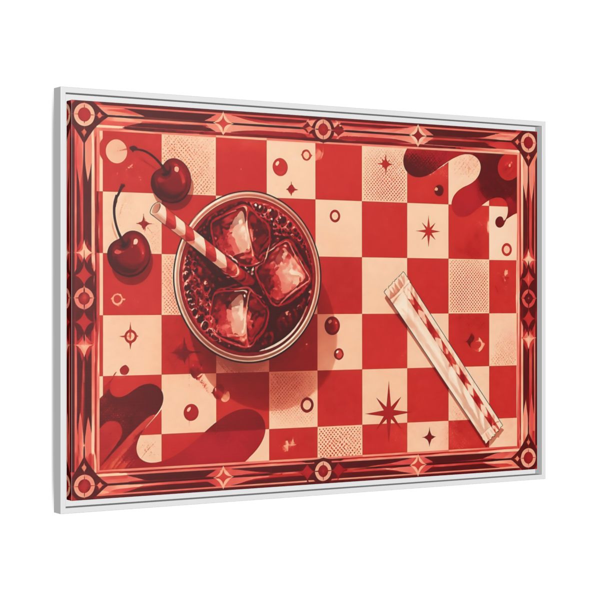 Side Mockup 7. Retro Cherry Soda shown as framed canvas print