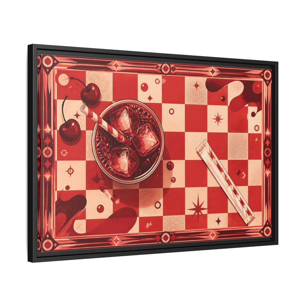 Side Mockup 14. Retro Cherry Soda shown as framed canvas print