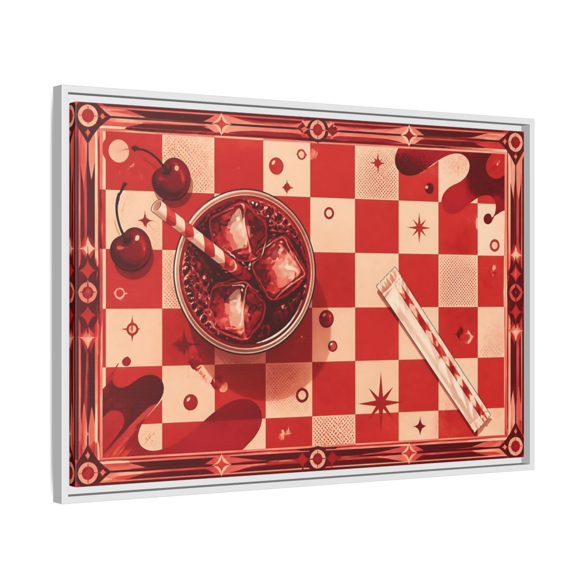 Side Mockup 9. Retro Cherry Soda shown as framed canvas print