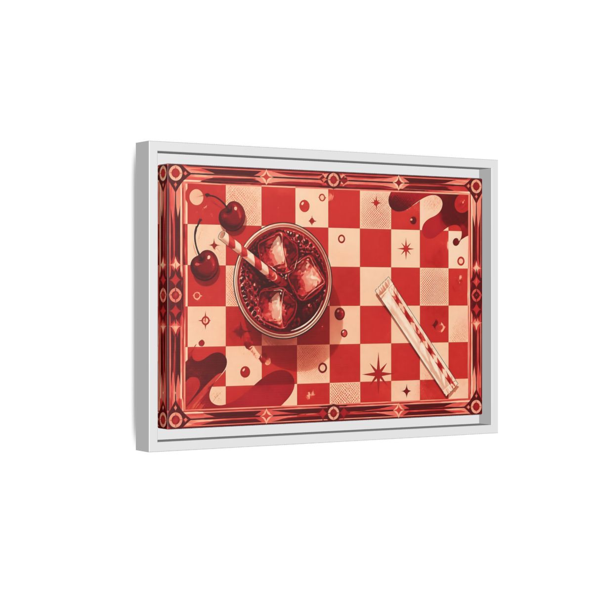 Side Mockup 4. Retro Cherry Soda shown as framed canvas print