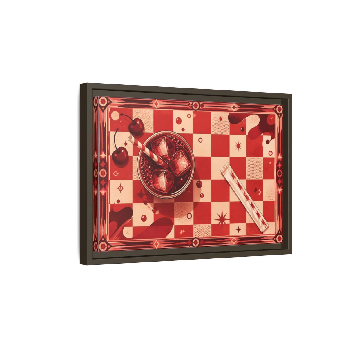 Side Mockup 5. Retro Cherry Soda shown as framed canvas print