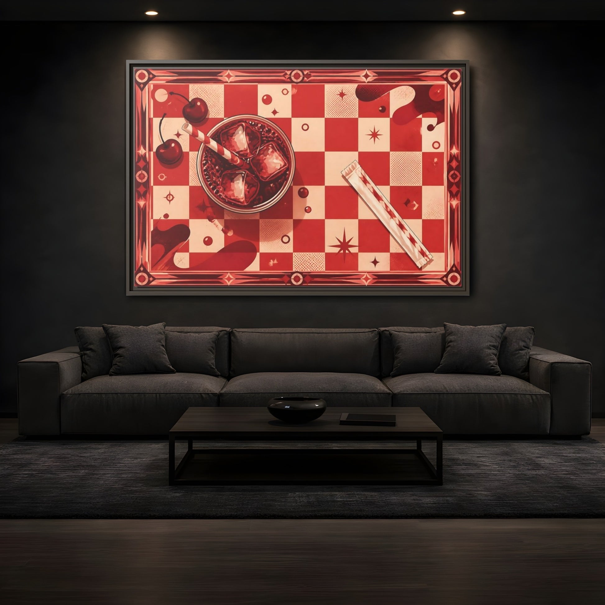 Mockup 3. Retro Cherry Soda shown as framed canvas print