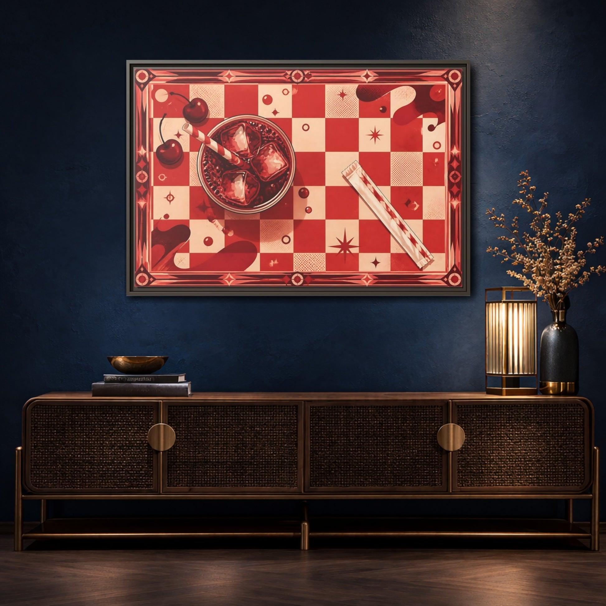 Mockup 4. Retro Cherry Soda shown as framed canvas print