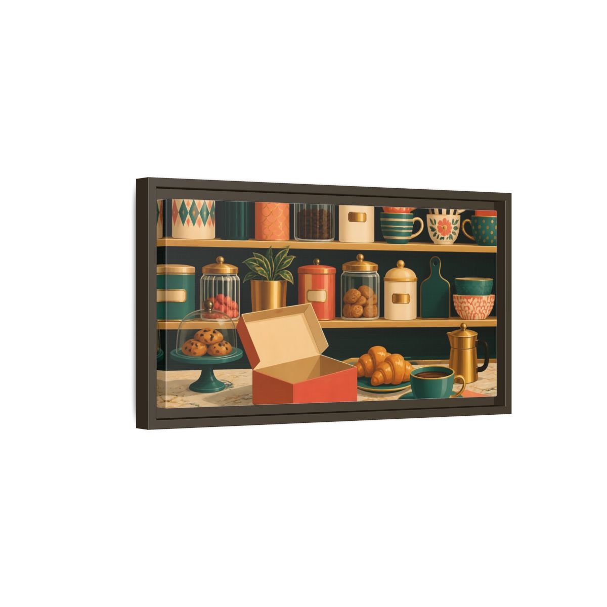 Side Mockup 7. Retro Coffee And Croissants shown as framed canvas print