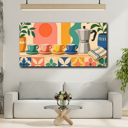 Mockup 2. Retro Colorful Coffee Cups shown as canvas print