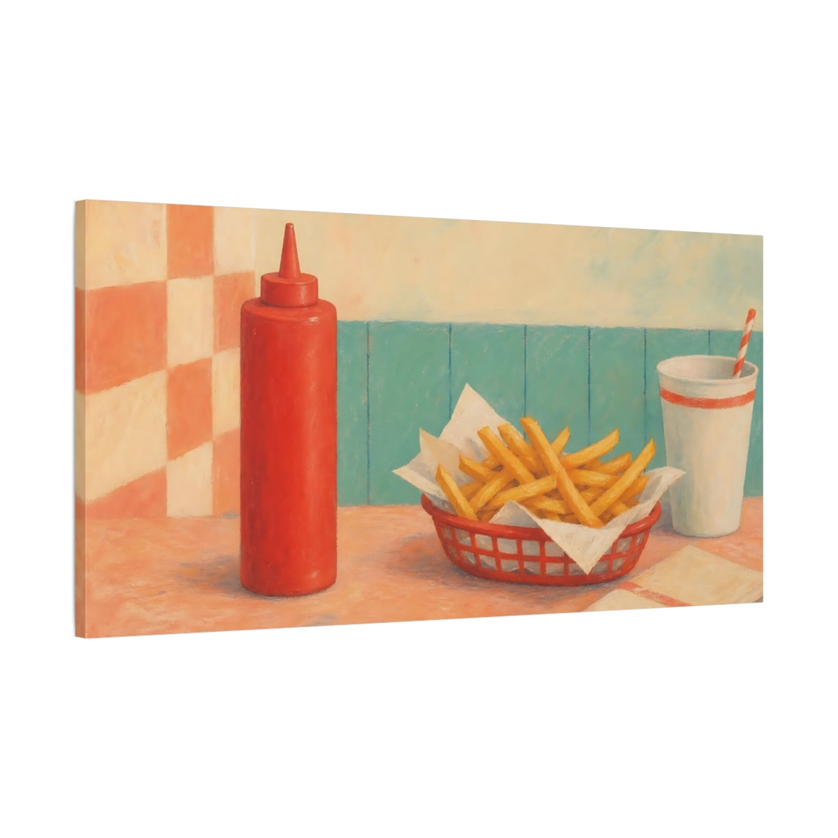 Main Mockup. Retro Diner Fries shown as canvas print