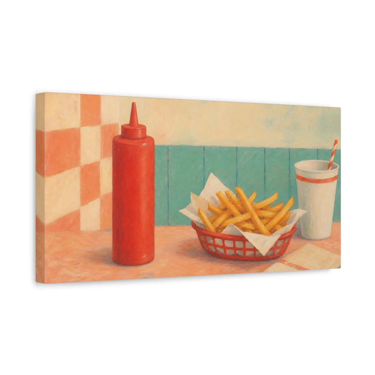Side Mockup 3. Retro Diner Fries shown as canvas print