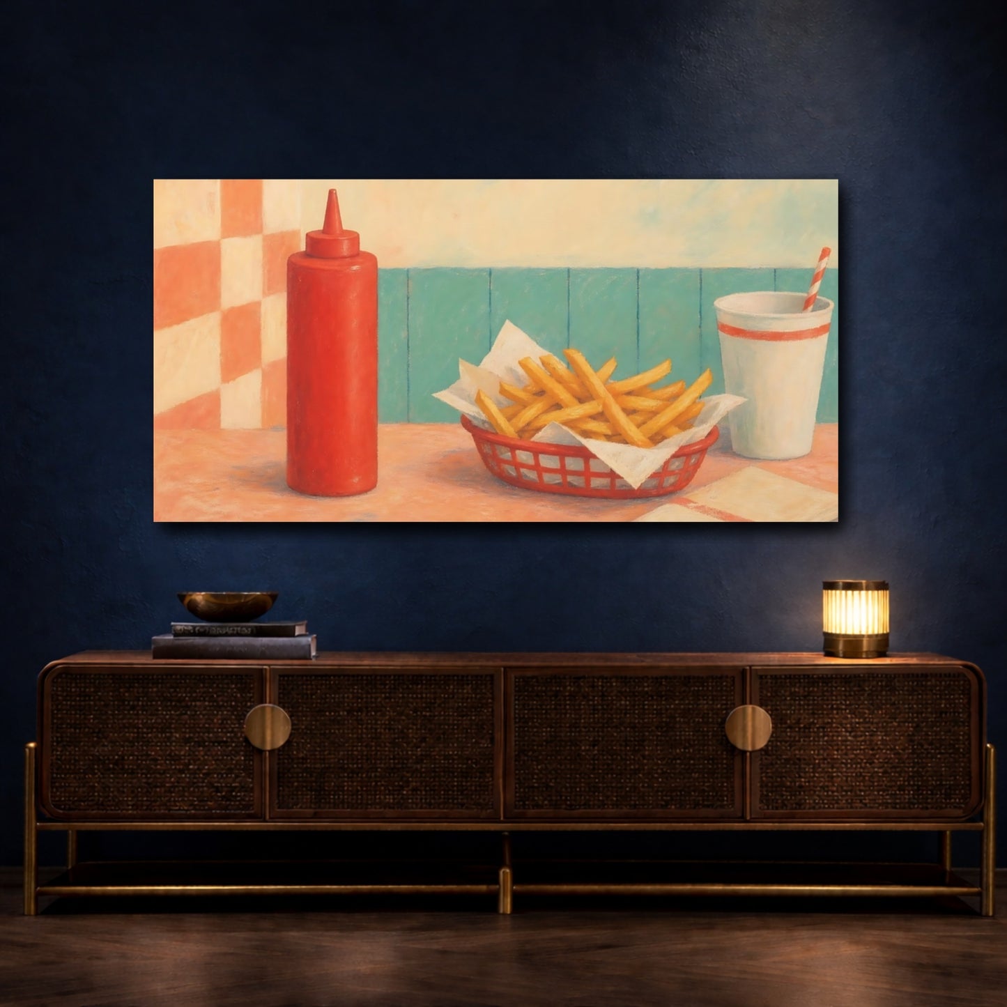 Mockup 4. Retro Diner Fries shown as canvas print