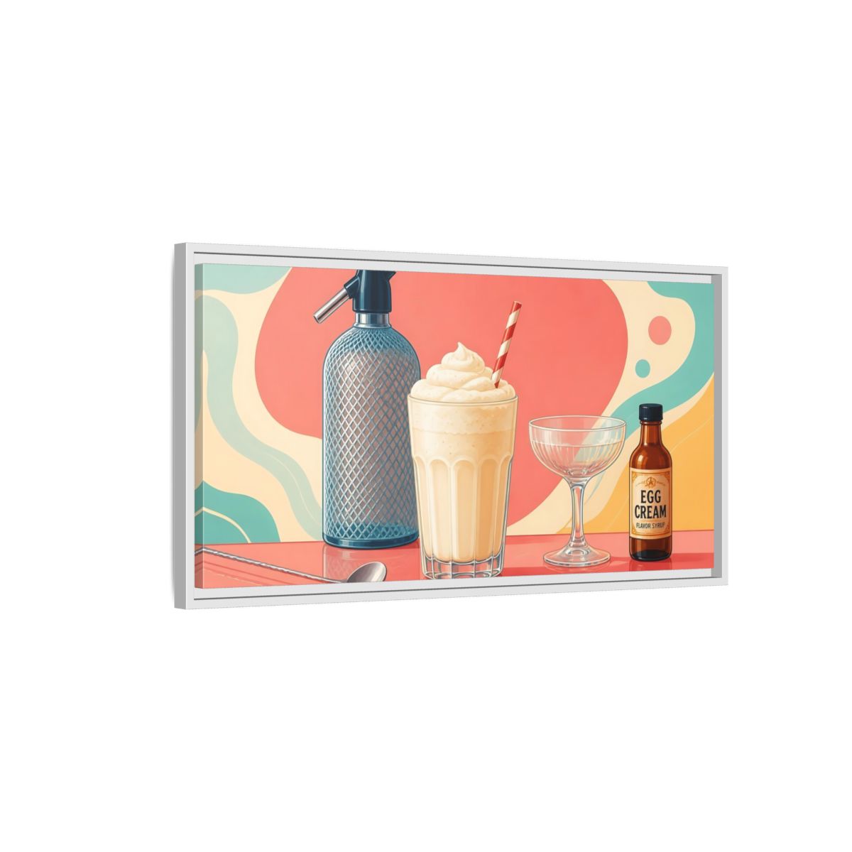 Side Mockup 1. Retro Egg Cream Still Life shown as framed canvas print