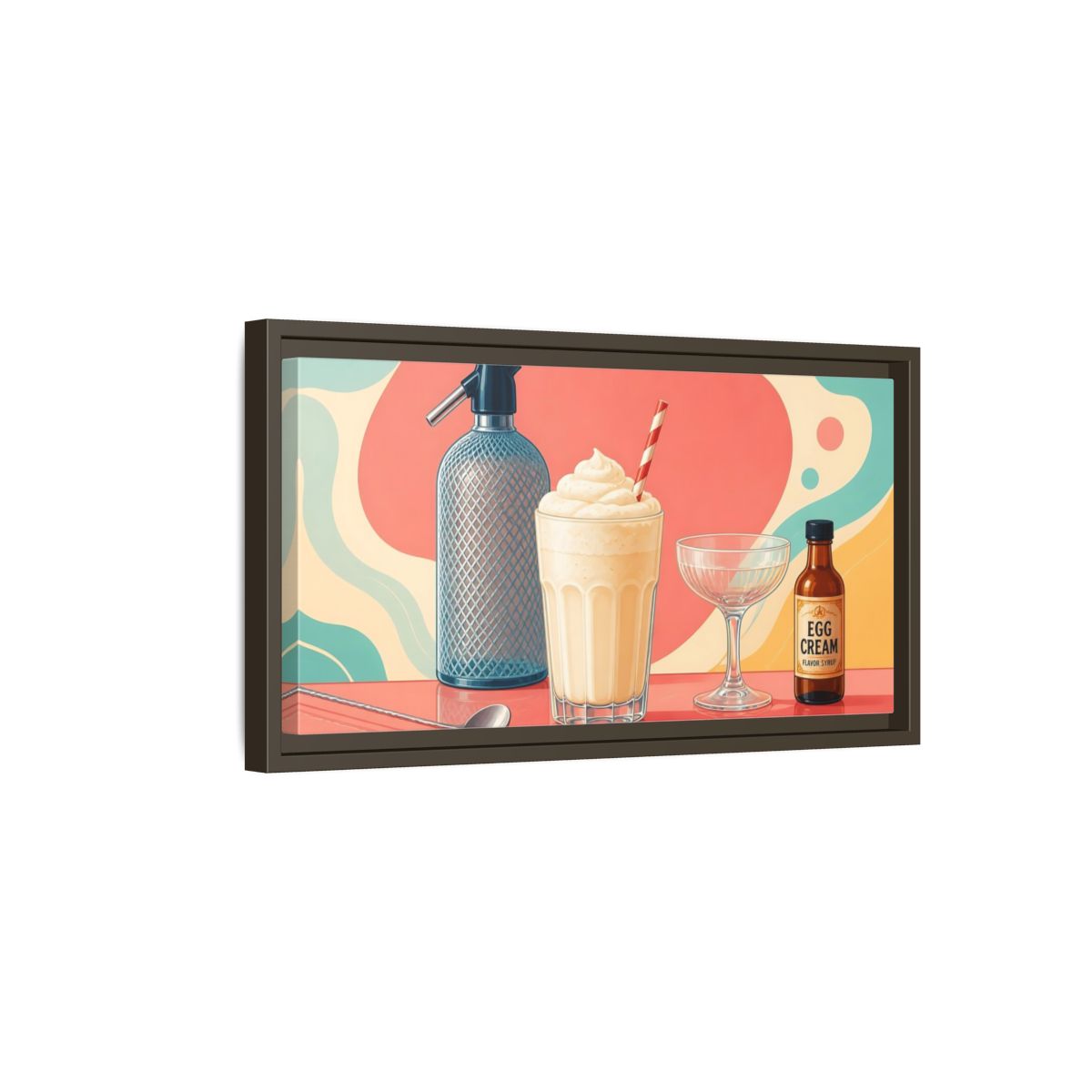Side Mockup 7. Retro Egg Cream Still Life shown as framed canvas print