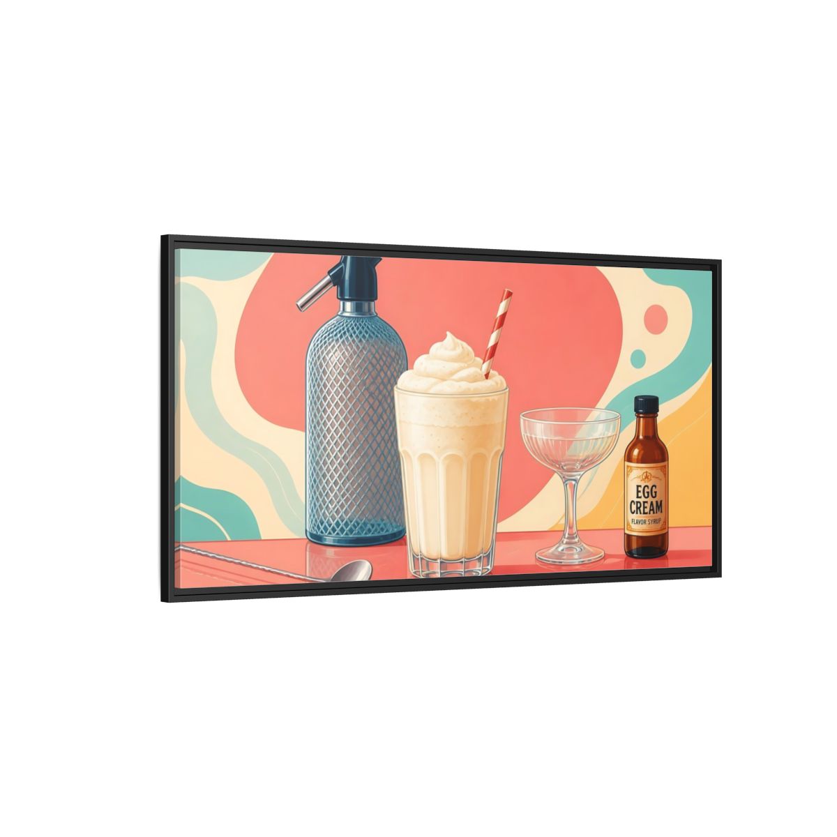 Side Mockup 5. Retro Egg Cream Still Life shown as framed canvas print