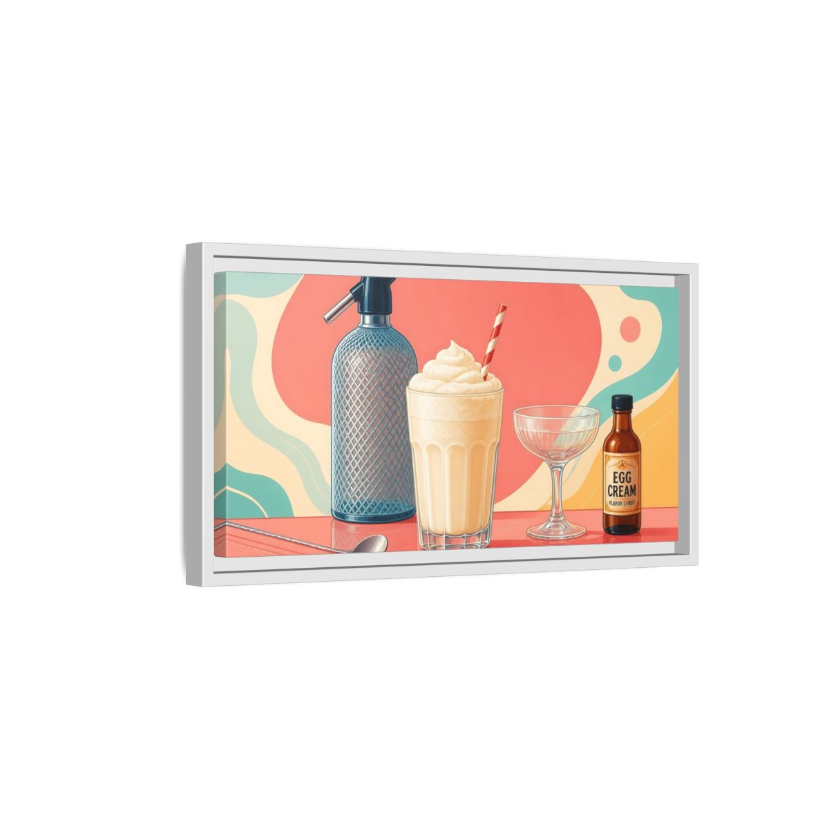 Side Mockup 6. Retro Egg Cream Still Life shown as framed canvas print