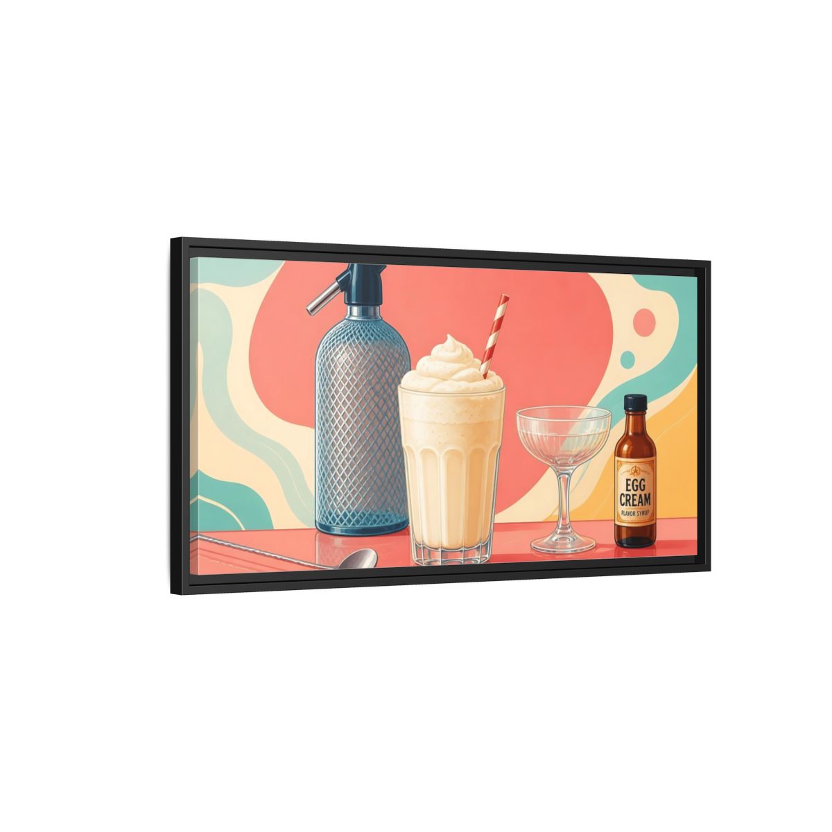 Side Mockup 2. Retro Egg Cream Still Life shown as framed canvas print