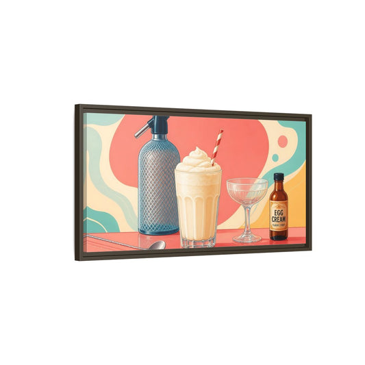 Main Mockup. Retro Egg Cream Still Life shown as framed canvas print