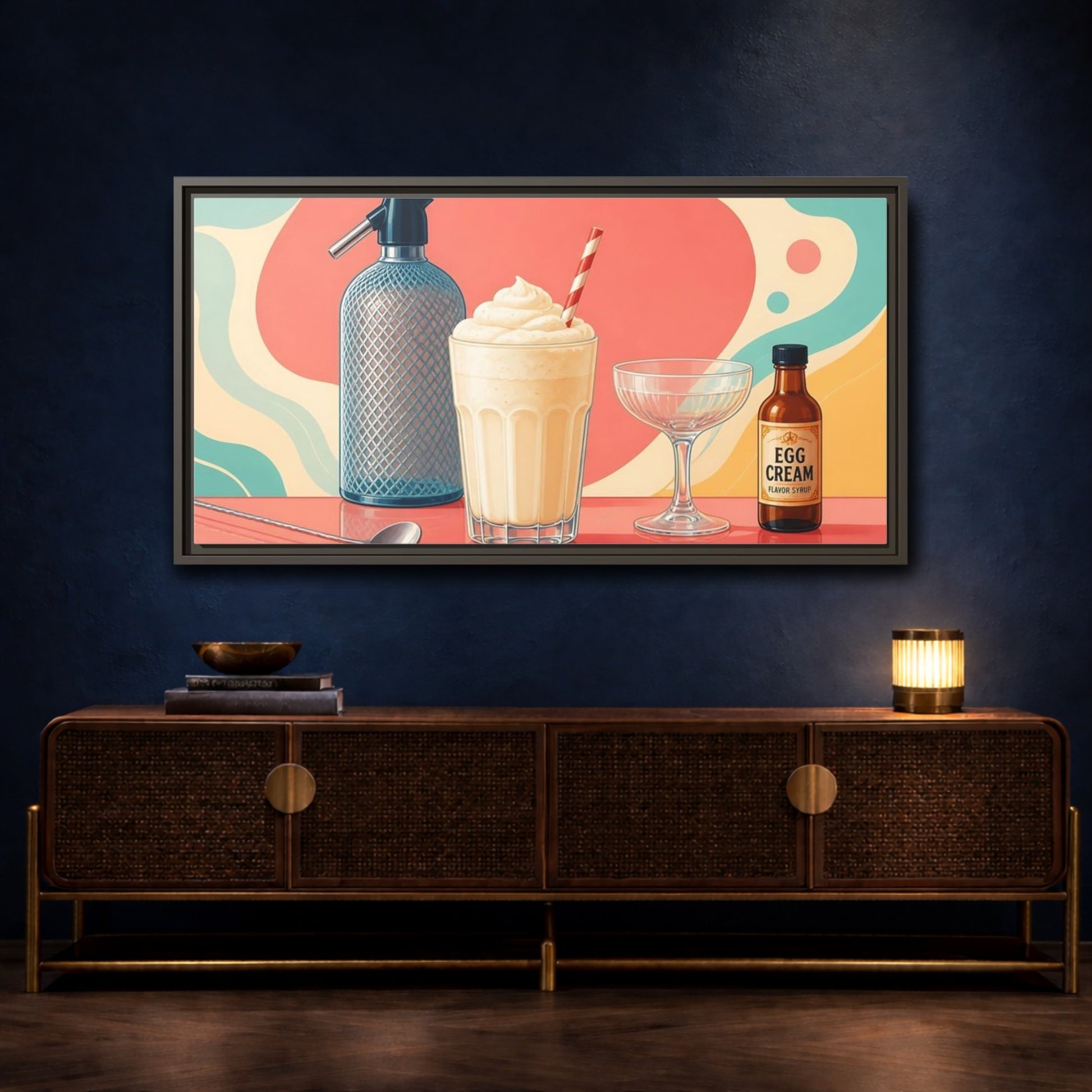 Mockup 4. Retro Egg Cream Still Life shown as framed canvas print