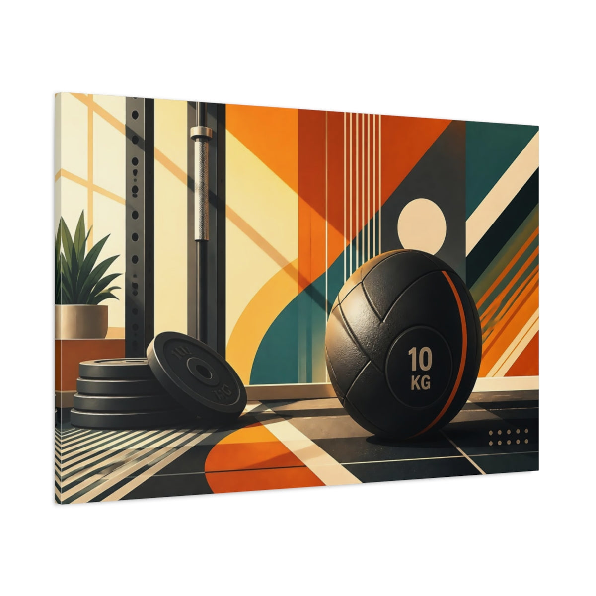 Side Mockup 1. Retro Gym Medicine Ball shown as canvas print