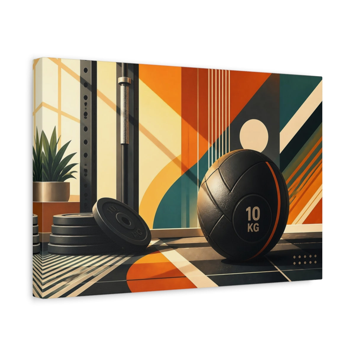 Side Mockup 4. Retro Gym Medicine Ball shown as canvas print