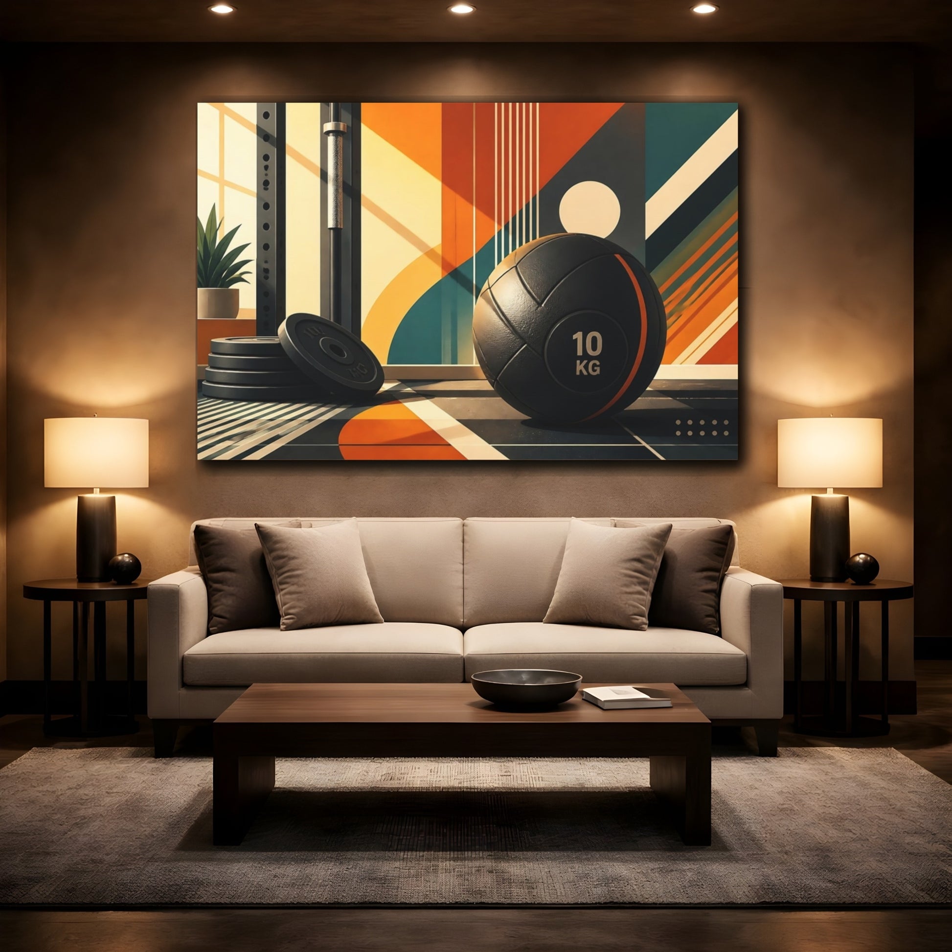 Mockup 2. Retro Gym Medicine Ball shown as canvas print
