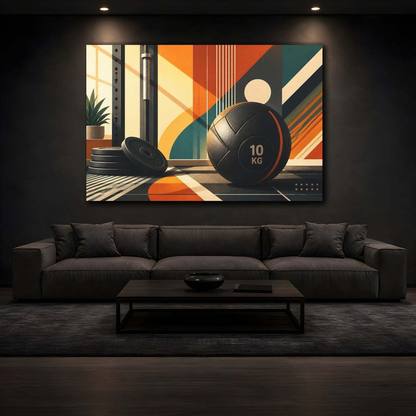 Mockup 3. Retro Gym Medicine Ball shown as canvas print