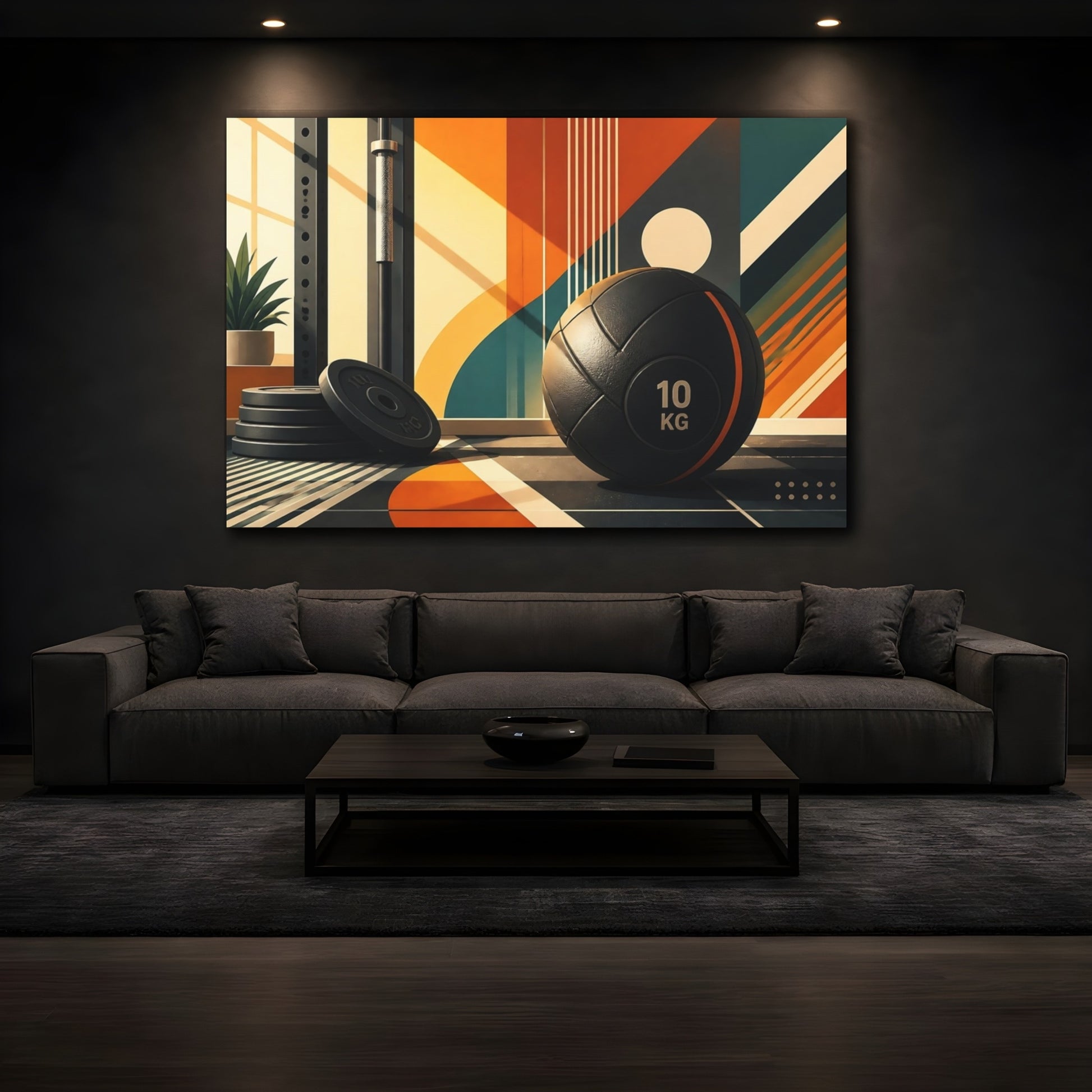 Mockup 3. Retro Gym Medicine Ball shown as canvas print