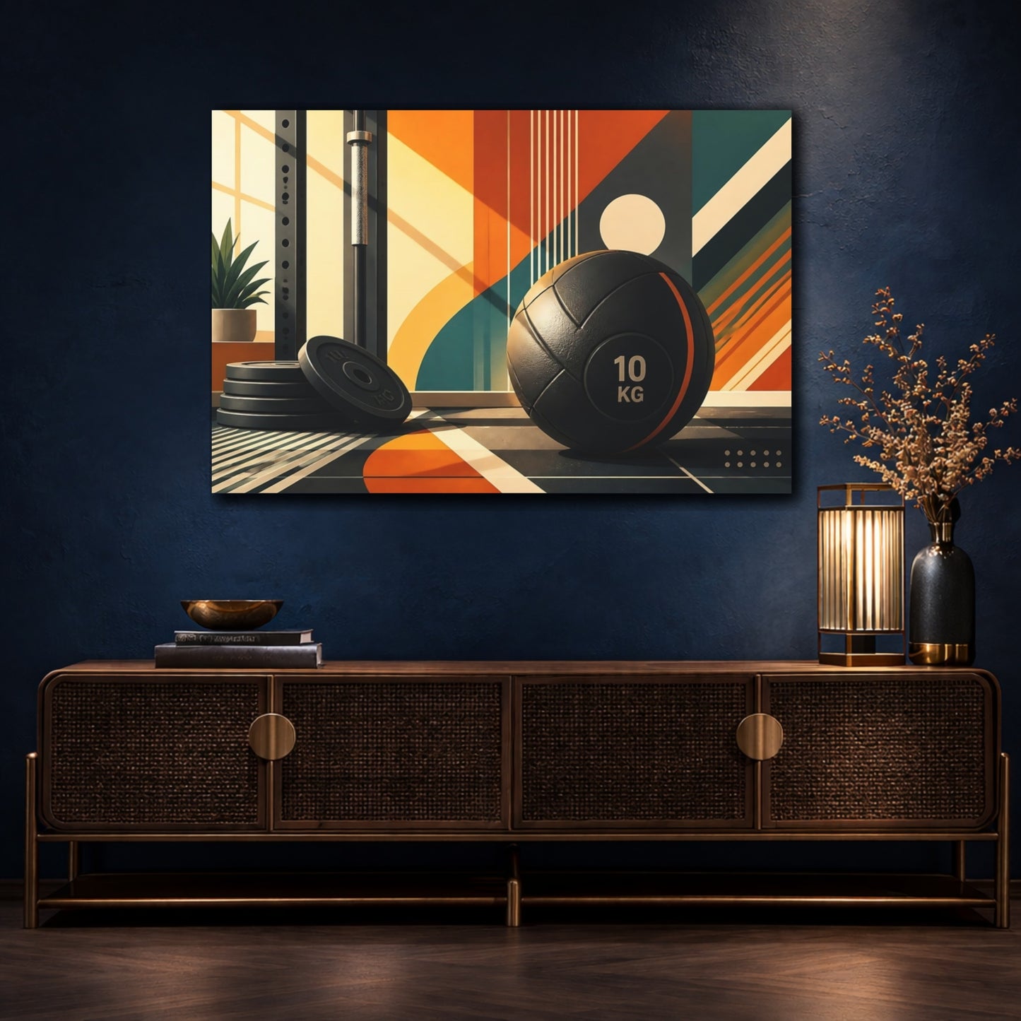 Mockup 4. Retro Gym Medicine Ball shown as canvas print