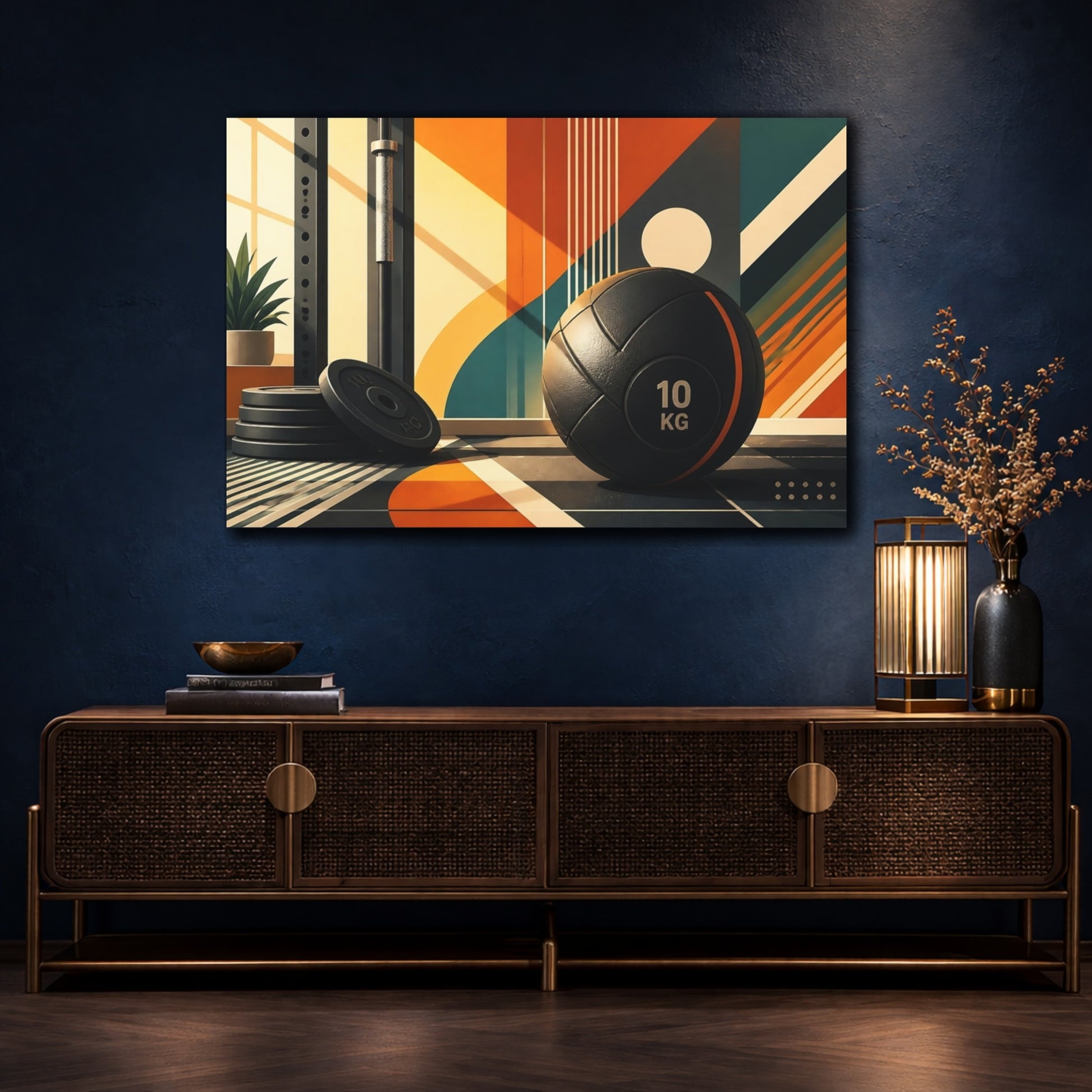 Mockup 4. Retro Gym Medicine Ball shown as canvas print