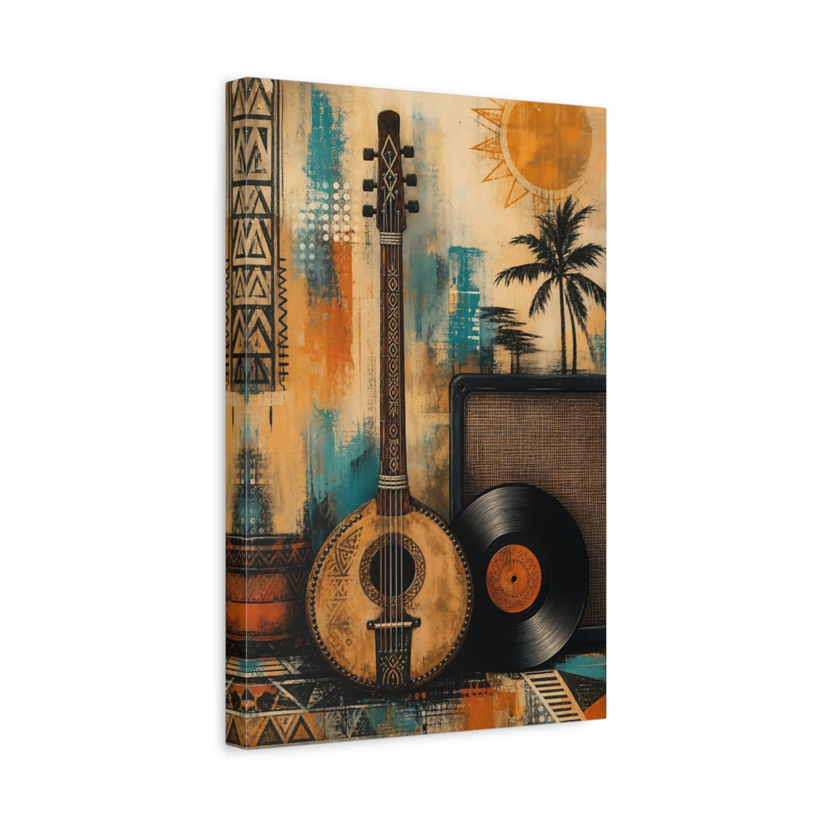 Side Mockup 4. Retro Lute And Vinyl shown as canvas print